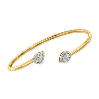 Ross-Simons Diamond Pear-Shaped Halo Cuff Bracelet in 14kt Yellow Gold