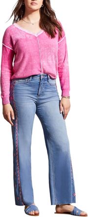 Tribal Brooke Hugging Jeans With Side Embroidery In Blue Lotus