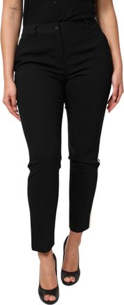 Dolce & Gabbana Womens Black Wool High Waist Tapered Pants Virgin Silk Elastane