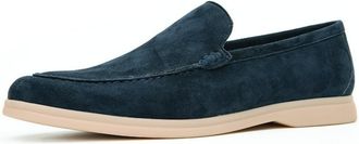 Generic Mens Comfort Slip on Loafers Round Toe Faux Suede Casual Shoes Flat Heel Retro Dress Shoes,Blue,6.5 UK