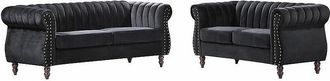 Vente-Unique Sof&aacute;s chesterfield de 3 y 2 plazas de terciopelo negro TRUMBO