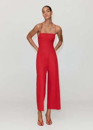 Mango Tuta schiena incrociata misto lino rosso - Donna - XS - MANGO