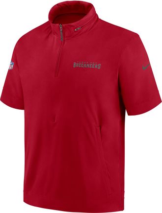 Nike Tampa Bay Buccaneers Sideline Coach Nike Mens NFL 1/2-Zip Short-Sleeve Hooded Jacket in Red | 02EP959Z8B-3EW