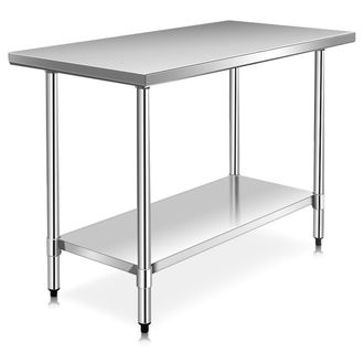 Costway Costway Stainless Steel Rolling Work Table Commercial Catering Table Kitchen Prep Table in Silver