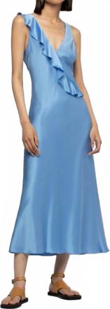 Max & Moi Rarthemis Long Midi Silk Dress With Ruffles In Denim