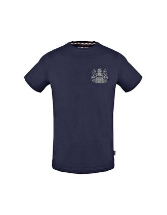 Aquascutum Mens Aquascutum Stitched Aldis Logo Navy Blue T-Shirt - Size: 38