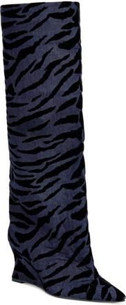 Azalea Wang Knee High Animal Print Wedge Boot in Denim at Nordstrom, Size 7.5