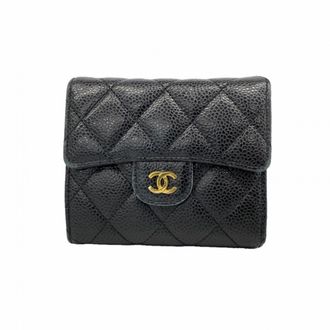 Chanel Black Grained Calfskin Wallet (Tri-Fold) (Pre-Owned)