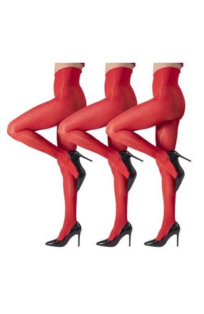 Lechery 7-Pack Glossy Semi-Opaque Statement Fashion Tights in Red at Nordstrom, Size Large