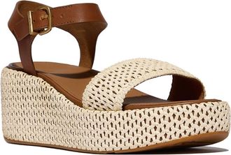 FitFlop Womens Platform Woven Ankle-Strap Sandal In Deep Tan Ivory