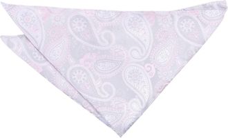 DQT Paisley Bohemian Floral Wedding Pocket Square Handkerchief for Men - Silver & Pink