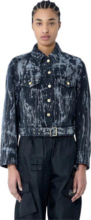 Ganni Gedrukte Denim Riemjasje - Dames - Spijkerjassen - Blauw - S - Denim - Jassen