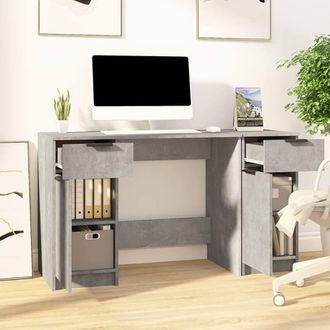 Berkfield Home Elegant Desk with Side Cabinet Concrete Grey Engineered Wood