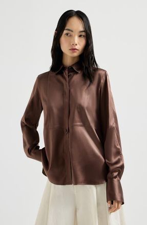 Brunello Cucinelli Satin shirt in Cocoa at Nordstrom, Size Xx-Large Eu