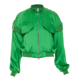 Tom Ford Green Satin Panel Bomber Jacket