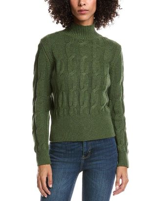 Fort&eacute; Cashmere Cable Wool & Cashmere-Blend Mock Neck Sweater
