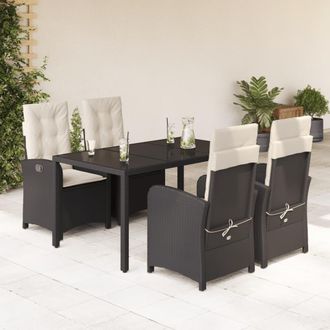 vidaXL Set De Muebles Jard&iacute;n 5 Pzas Con Cojines Rat&aacute;n Sint&eacute;tico Negro Vidaxl