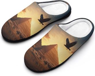 Generic Egyptian Pyramids Flying Ea-gle Womens Slippers Warm House Slippers Indoor House Shoes with Anti-Skid Rubber Sole