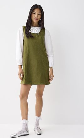 Twik Womens Olive suede apron dress