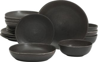 Gibson Home Zion Mist 16-Piece Reactive Glaze Stoneware Dinnerware Set in Black at Nordstrom