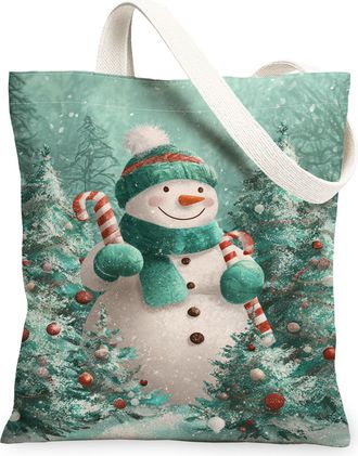 Generic Winter Snow Man Canvas Tote Bags, Holiday Christmas Reusable Grocery Bags, Vintage Lightweight Washable Shoulder Strap Canvas for Travel Outdoor Beach