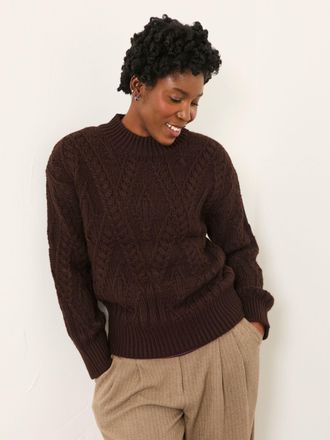 Fat Face FatFace Casey Chocolate Brown Cable Knitted Crew Neck Jumper