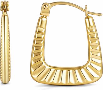 MAX + STONE Solid 14k Yellow Gold Rectangle Hoop Earrings with Click Top