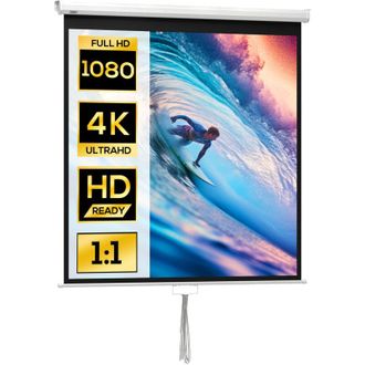 HOMCOM Homcom Pantalla De Proyector Manual 85 Pulgadas Pantalla De Proyecci&oacute;n Port&aacute;til Formato 1:1 Para Interior Y Exterior 146x146 Cm Blanco