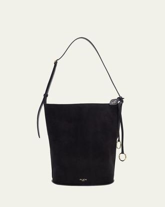 Alaia Small Smooth Suede & Leather Curved Bucket Bag