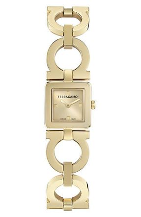 Ferragamo Double Gancini Square Bracelet Watch, 19mm x 19mm in Ip Yellow Gold at Nordstrom