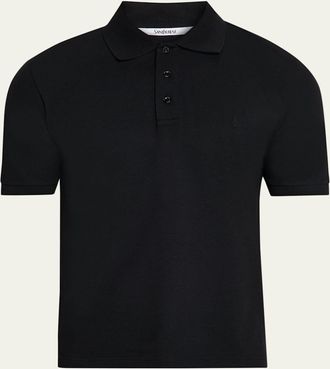Saint Laurent Mens Embroidered Cassandre Cotton Polo Shirt