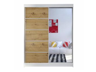 Mirjan24 Armario Closico Vastor Iii, Blanco + Roble Artisan, 200x150x58cm, Puertas De Armario: Correderas, N&uacute;mero De Estantes: 5