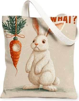 Generic Easter Rabbit Canvas Tote Bags, Cute Bunny Carrot Pattern Reusable Grocery Bags, Spring Lightweight Washable Shoulder Strap Canvas for Outdoor Travel 