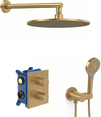 Villeroy & Boch Columna De Ducha Empotrada Villeroy & Boch Universal Shower Con Ducha De Mano De 3 Chorros, Oro Cepillado