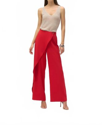 Joseph Ribkoff Asymmetric Wrap Front Wide Leg Pants In Radiant Red