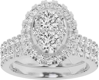 Grown Brilliance Lab Grown 2 Ctw Diamond Oval Bridal Set, Engagement Ring Set in 10K White Gold Jewelry for Women, Size 7.5