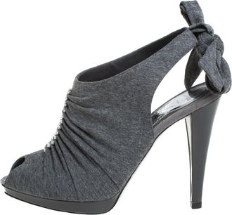 Rene Caovilla Ren&eacute; Caovilla Grey Fabric Crystal Embellished Ankle Tie Slingback Sandals