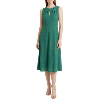 London Times Eyelet Keyhole Fit & Flare Midi Dress in Greenlake at Nordstrom Rack, Size 12P