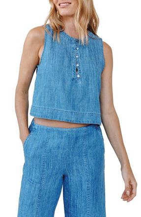 Bella Dahl Sleeveless Half Placket Crop Denim Pullover in Island Blue at Nordstrom, Size X-Small