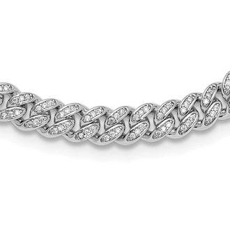 Diamond2Deal Sterling Silver Micro Pave Cubic Zirconia 6mm Curb Link Necklace 18