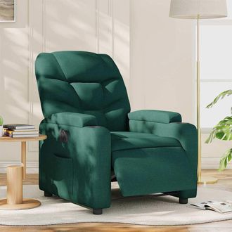 vidaXL Vidaxl - Sill&oacute;n Reclinable El&eacute;ctrico Tela Verde Oscuro