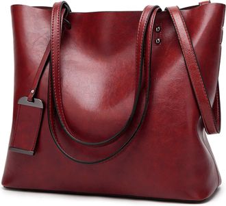 Generic Extra Large Purse and Handbag for Women Top Handle Shoulder Bag Fashion Leather Crossbody Tote Bags with Zipper (Red)