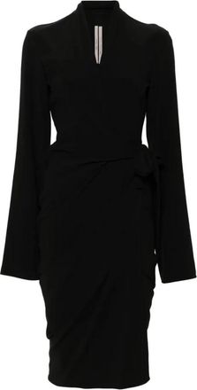 Rick Owens Zwarte Midi Wikkeljurk - Dames - Casual kleedjes - Zwart - XS - Kleedjes