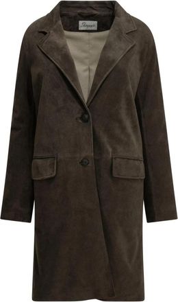 Semper Su&egrave;de Blazer Jas Lange Pasvorm - Dames - Mantel - Bruin - 2XS - Su&egrave;de - Jassen