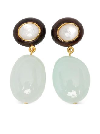 Lizzie Fortunato Laurel drop earrings - women - Gold Plated Brass/Chalcedony/Wood/Mother of Pearl/Sterling Silver - One Size - Blue