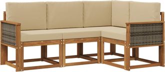 vidaXL Conjunto De Sof&aacute;s De Exterior 4 Uds. Natural Y Beige Poli&eacute;ster Vidaxl