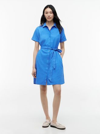 Tommy Hilfiger Womens Belted Linen-Cotton Blend Shirtdress - Blue - XXL