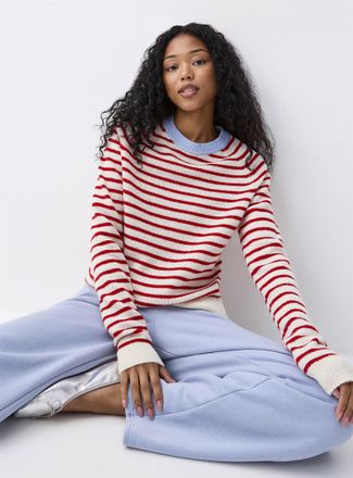 Twik Womens Contrasting collar pinstriped sweater
