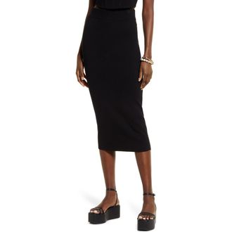 Open Edit Rib Pencil Skirt in Black at Nordstrom, Size Large