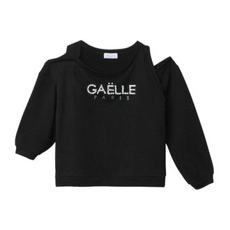 Ga&euml;lle Paris Asymmetrische trui met lange mouwen en helder logo - Dames - Sweatshirts - Zwart - XS - Katoen - Hoodies & sweatvesten